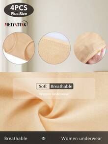 4pcs/Pack Plus Size High Waist Tummy Control Women's Breathable Mesh Panties