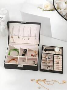 1-Piece Multi-Color Double-Layer Leather Jewelry Box, Jewelry Organizer, Jewelry Storage - Multicolor - View 5