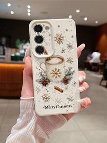 1pc Customized Name & Blessing Text Christmas Themed Cute Pattern Phone Case Cover - White - View 7