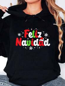 Fall Tops Womens Fall Clothes Hoodies Feliz Navidad Matching Family Spanish Christmas Mexican Xmas Fall Clothes For Women Hoodies Long Sleeve Tops - Black - View 6