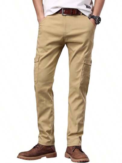 KTMOUW]Pantalones Cargo Clásicos de Sarga para Hombre,Pantalones de Trabajo de Algodón con 6 Bolsillos,Pantalones Casuales para Hombre,Pantalones Cargo de Ajuste Relajado