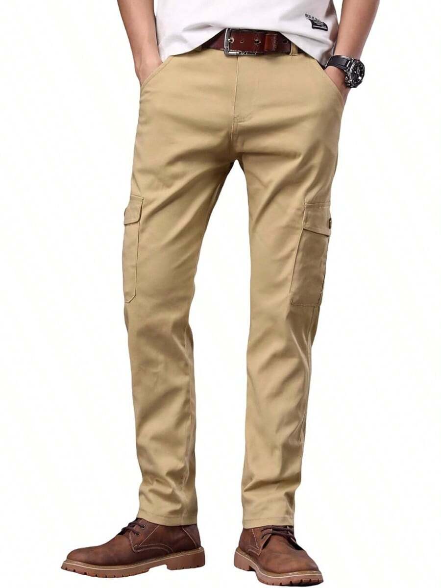 KTMOUW]Pantalones Cargo Clásicos de Sarga para Hombre,Pantalones de Trabajo de Algodón con 6 Bolsillos,Pantalones Casuales para Hombre,Pantalones Cargo de Ajuste Relajado - Negro - Ver 1