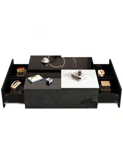 Moderne Square High Gloss Zwart Sofa 75*75*33.5 Cm Slatted Base, Small Sliding Tabletop In Contrasting White, Max. Load Capacity 30 Kg view 8