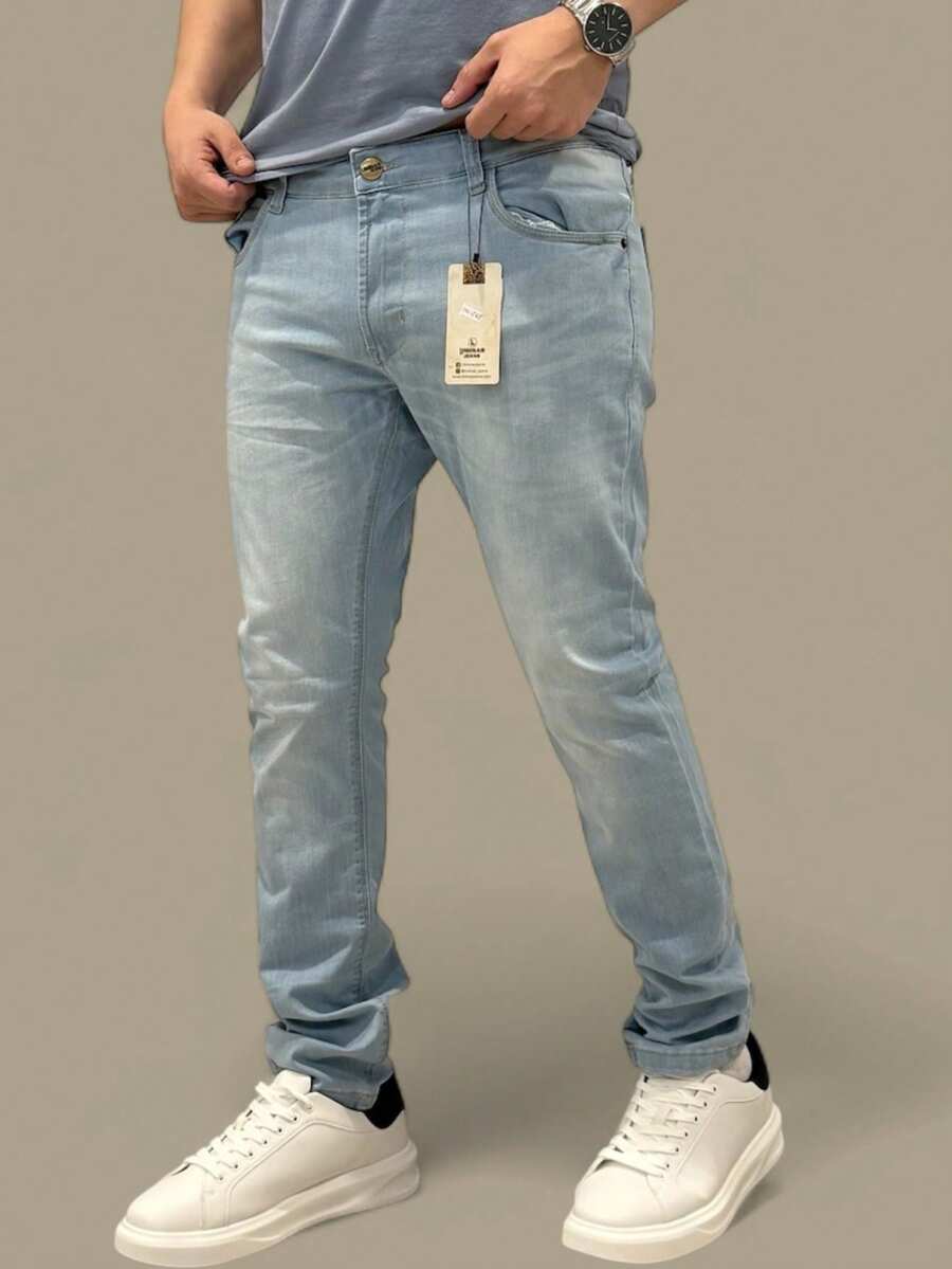 Men's Slim Fit Premium Denim Jeans With Elastane Lycra - 寧靜藍 - 查看 1