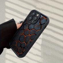 [Teléfono] Funda protectora con diseño hexagonal de lava, estilo popular de dibujos animados, diseño de escalera de ojos, divertida y única. Compatible con 16/15/14/11 - Negro - Ver 8