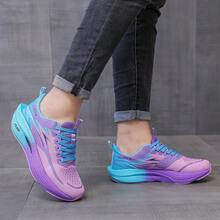Women's Carbon Plate Running Shoes, Breathable Knitted Sports Shoes, Non Slip, Elastic, Suitable For Various Outdoor Sports Such As Running, Fitness, Tennis, Etc - Blue and Purple - View 9