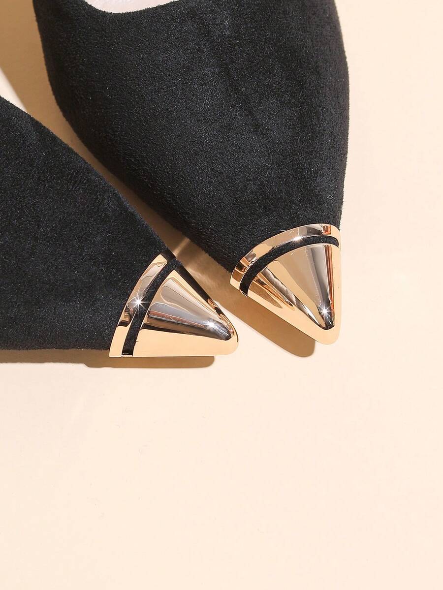 女士尖头鞋鞋头保护套，可拆卸鞋头保护帽，金属鞋头 - 金色 - 查看 1