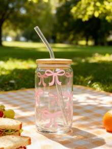 500ml/16.91oz Pink Bow Matcha Tumbler With Straw, Coffee Straw Cup, Hot Chocolate Straw Cup, Bow Lover Straw Cup - Best Gift For Friends!