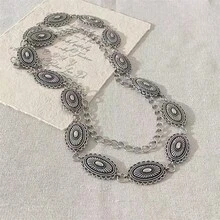 1pc Plus Size XXL XXXL XXXXL Western Style Vintage Floral Engraved Textured Metal Waist Chain Belt, Suitable For Jeans, Beach, Vacation, Party - Silver - View 3