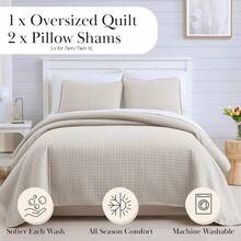 Full/Queen Quilt Bedding Set, Microfiber Quilts Queen Size, Coverlet, Stain & Pet Hair Resistant Bedding, Full Size Bedspread With 2 Pillow Shams, Bone, 2025 - 02 - 骨頭 - 查看 2