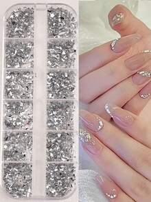 1 Box Of 1500pcs Mixed Nail Art Decorations, Popular Resin Flat Bottom Irregular Rhinestones, Mini Acrylic Nail Diamonds, Accessories, Glitter Nails, Nail Art Parts, Ribbon Nail Supplies Nail Gems - Multicolor - View 5