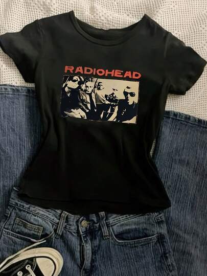 Radiohead 'Estilo Vintage' 'Ajuste Cómodo' 'Diseño Unisex para Jóvenes y Adultos' 'Disponible en Tallas S, M, L y Color Negro' 'Moda Urbana' 'Ropa de Banda'.