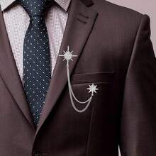 Silver Rhinestone Star Brooch For Women, Crystal Snowflake Brooch Lapel Pins Fashion Broach Pin Dress Suit Accessories With Tassel Chain Clothing Clip Broach For Women Men{Inchcolor_nameinch:InchSilverinch} - Silver - 查看 6
