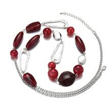 Noessla Layered Long Necklaces For Women Crystal Beaded Statement Necklace Sweater Silver Chain With Gifts Box Jewelry{Inchcolor_nameinch:Inch07-Redinch} - 07-Merah - View 3