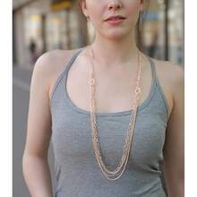 Noessla Layered Long Necklaces For Women Crystal Beaded Statement Necklace Sweater Silver Chain With Gifts Box Jewelry{Inchcolor_nameinch:Inch34-Rosegoldinch} - 34-玫瑰金 - 查看 5