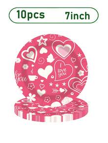 10pcs Valentine's Day Party Supplies Warm Love Disposable Paper Plate Napkin Cup Valentine's Day Engagement Anniversary Birthday Party Disposable Cup Birthday Plate Valentine's Day Plate, Suitable For Bridal Wedding Party, Wedding Anniversary, Wedding Site Service 10