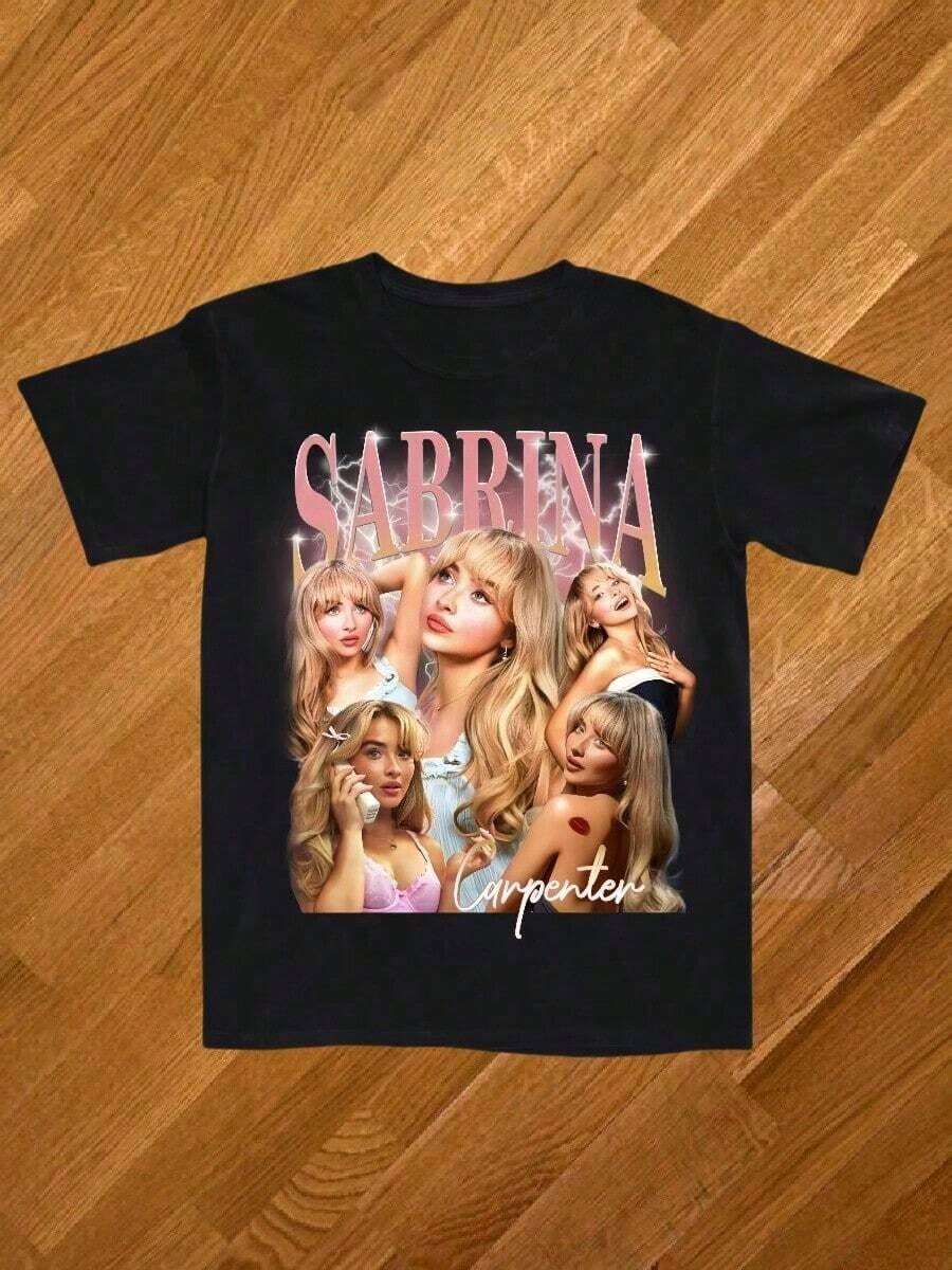 Popular Autumn Sabrina Carpenters Album T Shirt Men Women Short Sleeve Cotton Tees Summer Female Tops Unisex Clothing Y2k Tshirt Streetwear - màu đen - Xem 1