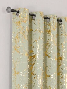 1片装遮光窗帘，金色箔印大理石纹，隔热遮光，卧室隔音，浅绿色 - 薄荷綠 - 查看 24