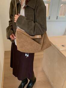 Large Capacity Fashionable Casual Tote Bag, Shoulder Bag, Crossbody Bag, Versatile For Commuting - Khaki - View 7