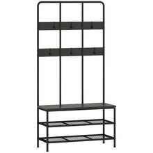 HOMCOM 3-In-1 Wardrobe, Clothes Rack, Bench, Shoe Rack, Metal, Support Plate, Black - 1 - View 1