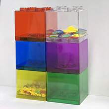 1个超大立方体存钱罐，透明立方体硬币罐，立方体积木组合小零件收纳盒/罐，可堆叠硬币罐，透明塑料硬币罐，杂物积木罐 - 彩色 - 查看 6