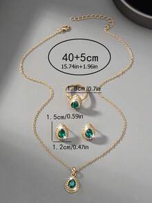 1set Vintage Luxury Elegant Rhinestone Water Drop Earrings, Necklace & Ring Jewelry Set For Women, Suitable For Festival, Birthday, Date, Dance, Party, Holiday, Shopping, Daily Work