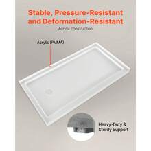 Shower Pan, 60″ L X 30″ W Single Threshold Shower Base, Rectangle Acrylic & PVC Showering Base In White, Slip-Resistant Showering Pan Bases With Drain & Cover For Bathroom, Left Drain Location - 60″ L X 30″ W Left Drain Location - View 4
