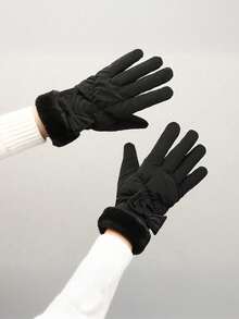 1 双女士冬季手套，保暖内衬，防水，保暖，防风，适合骑摩托车/骑自行车（毛绒颜色随机）