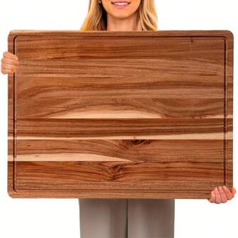 Premium Wooden Cutting Board With Ergonomic Handles - Multifunctional Kitchen Tool, Wooden Cutting Board With Grooves, Serving Tray For Meat, Fish, Cooked Food, Cheese, Bread, Desserts, Fruits And Vegetables - Food , Stylish Design, Food Preparation, Rustic Kitchen Utensils, Natural Wood Surface Finish, Ideal For Home, Hotel, Butcher
