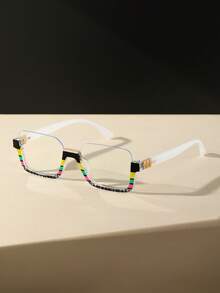 1pc Unisex Retro Minimalist Half-Frame Eyeglasses, Personalized Couple Glasses - Stripe - View 2