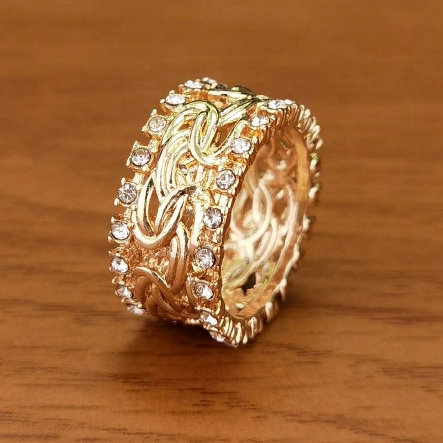 Rhinestone trang trí bện nhẫn - Vàng - Xem 1