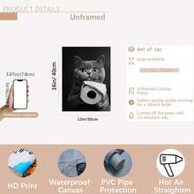 2D 平面，1 件 12 英寸 X 16 英寸无框英国短毛猫拿着卫生纸帆布墙艺术印刷品 - 黑白异想天开的动物装饰，适用于浴室、卧室、客厅 - 现代波西米亚风格家居和办公室装饰，俏皮的设计，耐用的艺术品，送给猫主人的礼物，2D 平面 - 彩色 - 查看 15