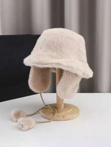 1pc Women's Accessory - Winter Ear Warmer Hat, Faux Fur Lined Fisherman Beanie, Warm And Windproof For Outdoor, Faux Fur Wide Brim Bucket Hat, Suitable For Daily Wear Women Winter Clothes - A - View 2