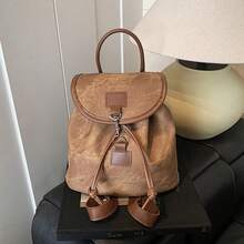 Mini mochila vintage para mujer con detalles marrones y asa superior, mochila informal de moda para uso diario y viajes. - Marrón - Ver 3