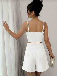 Women's Tailored Set Cropped And Shorts With Padded S M L - Blanco - Ver 2