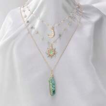 MOSTORY Crystal Sun Fairy Necklace - Crescent Moon Necklace For Renaissance Accessories Women Renfaire Fantasy Jewelry{Inchcolor_nameinch:Inchgold-Greeninch} - 金綠色 - 查看 4