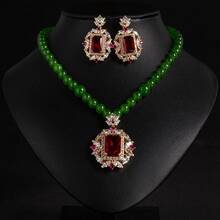 3 Pieces/Set Of Crystal Colored Stone Pendant Necklace Earrings Set, Fashionable And Luxurious, Suitable For Women's Gatherings Or Banquets