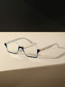 1pc Unisex Retro Minimalist Half-Frame Eyeglasses, Personalized Couple Glasses - Stripe - View 3