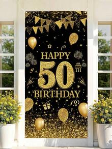 1pc Happy 18/30/40/50/60th Birthday Door Banner - Black & Golden Bright Rhinestone Style Birthday Door Hanging Flag Porch Sign Door Cover Curtain, Happy Birthday Party Supplies Party Background Wall Decoration Supplies, Home Decor - Multicolor - View 7