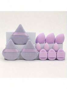 12 Piece Multifunctional Cosmetic Sponge Puff Set, Suitable For Perfect Mixing Of Liquid, Face Cream And Powder, Latex Free, Dry And Wet Foundation Make-Up - Purple - View 5