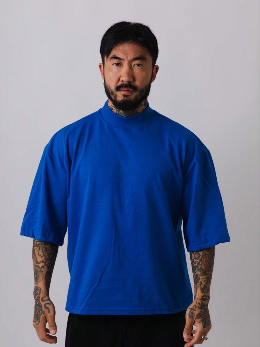 Premium High Neck Over Boxy T-Shirt - azul real - Ver 1