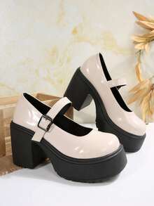 2025 New Women's Fashion Elegant Waterproof Platform Wedge Buckle Pumps - Beige - View 6