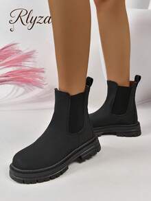 秋冬女士时尚百搭休闲短靴 女士踝靴和短靴，女士靴子 - 黑色 - 查看 4