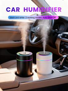 1 180ml Car Humidifier,Mini Moisturizer For Car With Romantic Colorful Night Light.Features Large Mist Output,Quiet Operation,Auto-Timer,2 Working Mode.Compatible With Essential Oils (6 Scents Available)Applicable Car,Office,Bedroom,Living Room,Study - Black and White - View 3