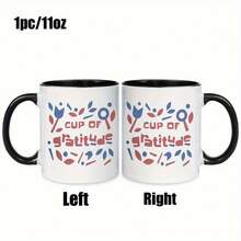 1pc Coffee Mug - Right/Left Handle Mug, Ideal Gift For Birthday, Christmas, Wedding, Thanksgiving - Ceramic Cup For Hot Drinks, Tea, Cocoa - Durable Ceramic Construction, Coffee Lover Gifts, Wedding Drinkware, Gratitude Theme, Contrast Handle Design - 1pc - View 3