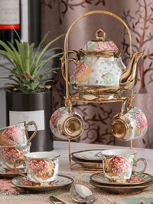 1 Set European Style Ceramic Coffee Cup & Saucer, Electroplated Coffee Set, 1 Cup 1 Saucer