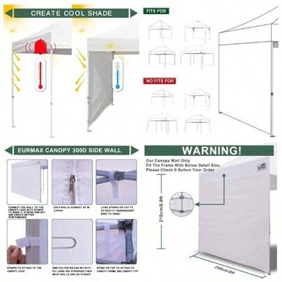 USA Instant Canopy SunWall Tent Sidewalls 10x10 Canopy Tent, 1 Pack Sidewall Only White