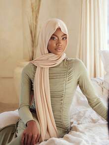 1 peça de hijab feminino de chiffon com pérolas, ideal para abaya ou como lenço de cabeça muçulmano.