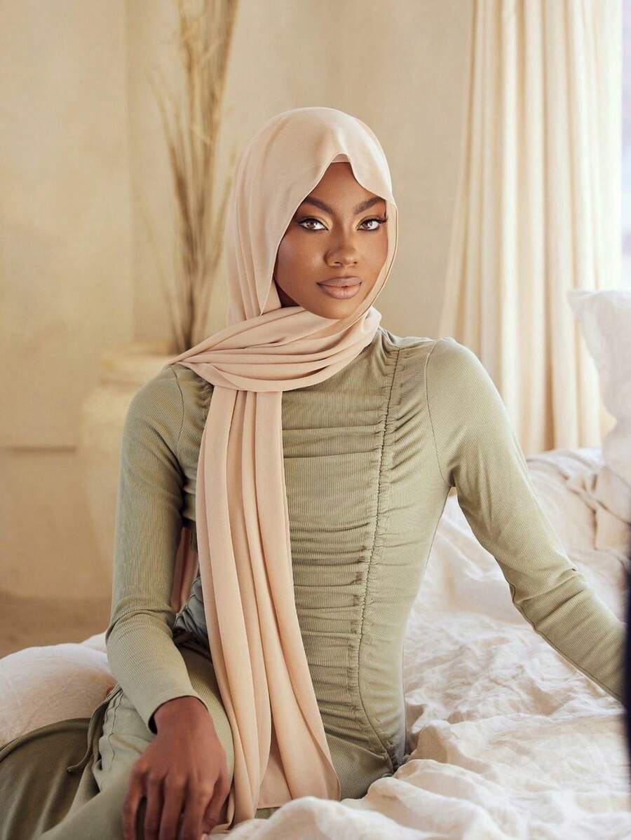 1 peça de hijab feminino de chiffon com pérolas, ideal para abaya ou como lenço de cabeça muçulmano.