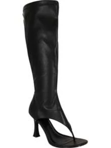Women's Open Toe Thong Sandals Knee High Heel Sandal Boots - Black - View 4